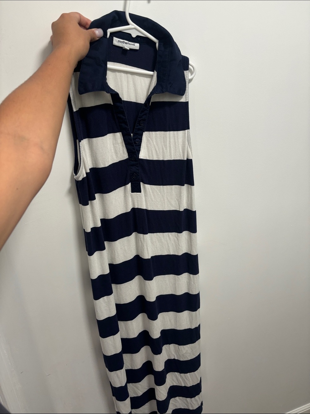 MATERNITY Motherhood Navy & White Striped Sleeveless Polo Maxi Dress